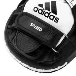 Adidas Leather Pro Speed 550 Focus Mitts – Black/White. -Champion Boxing Shop 5 adisp550fm black white close up 01 2