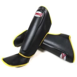 Sandee Authentic Leather Boot Shinguard – Blue/White -Champion Boxing Shop SandeeAuthenticBlackYellowLeatherBootShinguard 2