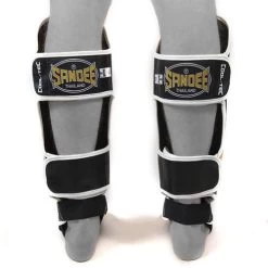 Sandee Cool-Tec Leather Boot Shinguard – Red/White/Black -Champion Boxing Shop SandeeCoolTecBlackGoldWhiteLeatherBootShinguard