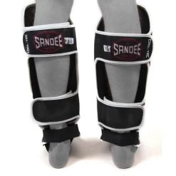 Sandee Cool-Tec Leather Boot Shinguard – White/Black/Red -Champion Boxing Shop SandeeCoolTecBlackWhiteRedLeatherBootShinguard2 1