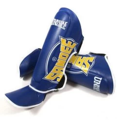 Sandee Cool-Tec Leather Boot Shinguard – Blue/Yellow/White -Champion Boxing Shop SandeeCoolTecBlueYellowWhiteLeatherBootShinguard 2