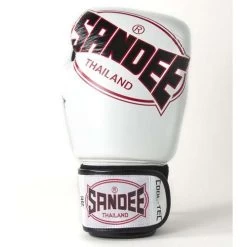 Sandee Cool-Tec Leather Sparring Glove – White/Black/Red -Champion Boxing Shop SandeeCoolTecVelcroWhiteBlackRedLeatherBoxingGloveFront