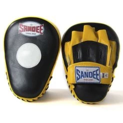 Sandee Leather Curved Focus Mitt – Black/Yellow -Champion Boxing Shop SandeeLeatherBlackYellowCurvedFocusMitt2