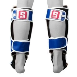 Sandee Sport Synthetic Leather Boot Shinguard – Black/White -Champion Boxing Shop SandeeSportVelcroBlueWhiteSyntheticLeatherBootShinguard
