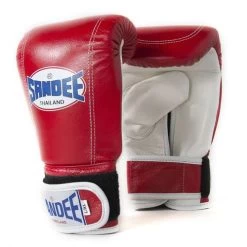 Sandee Leather Bag Glove – Red/White -Champion Boxing Shop SandeeVelcroredWhiteLeatherBagGlove2 1