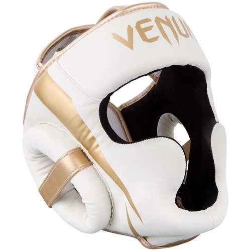 Venum Elite Cheek Headguard – White/Gold 1 Venum Elite Cheek Headguard – White/Gold