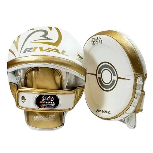 Rival RPM100 Professional Punch Mitts – White/Gold 1 Rival RPM100 Professional Punch Mitts – White/Gold