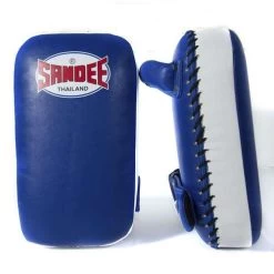 Sandee Small Extra Thick Synthetic Leather Flat Thai Kick Pads – Black/White -Champion Boxing Shop sandeethaipadsblue 2nd 1