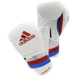 Adidas AdiSpeed Hook And Loop Boxing Gloves – White/Red/Blue