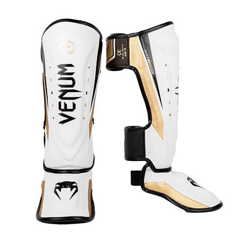 Venum Elite Evo Shinguards – White/Gold 1 Venum Elite Evo Shinguards – White/Gold